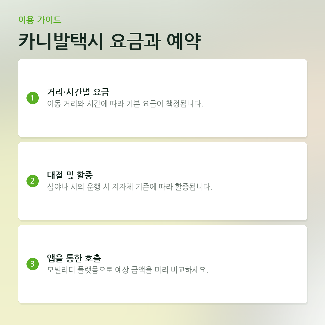 카니발택시 요금과 예약 요약 카드