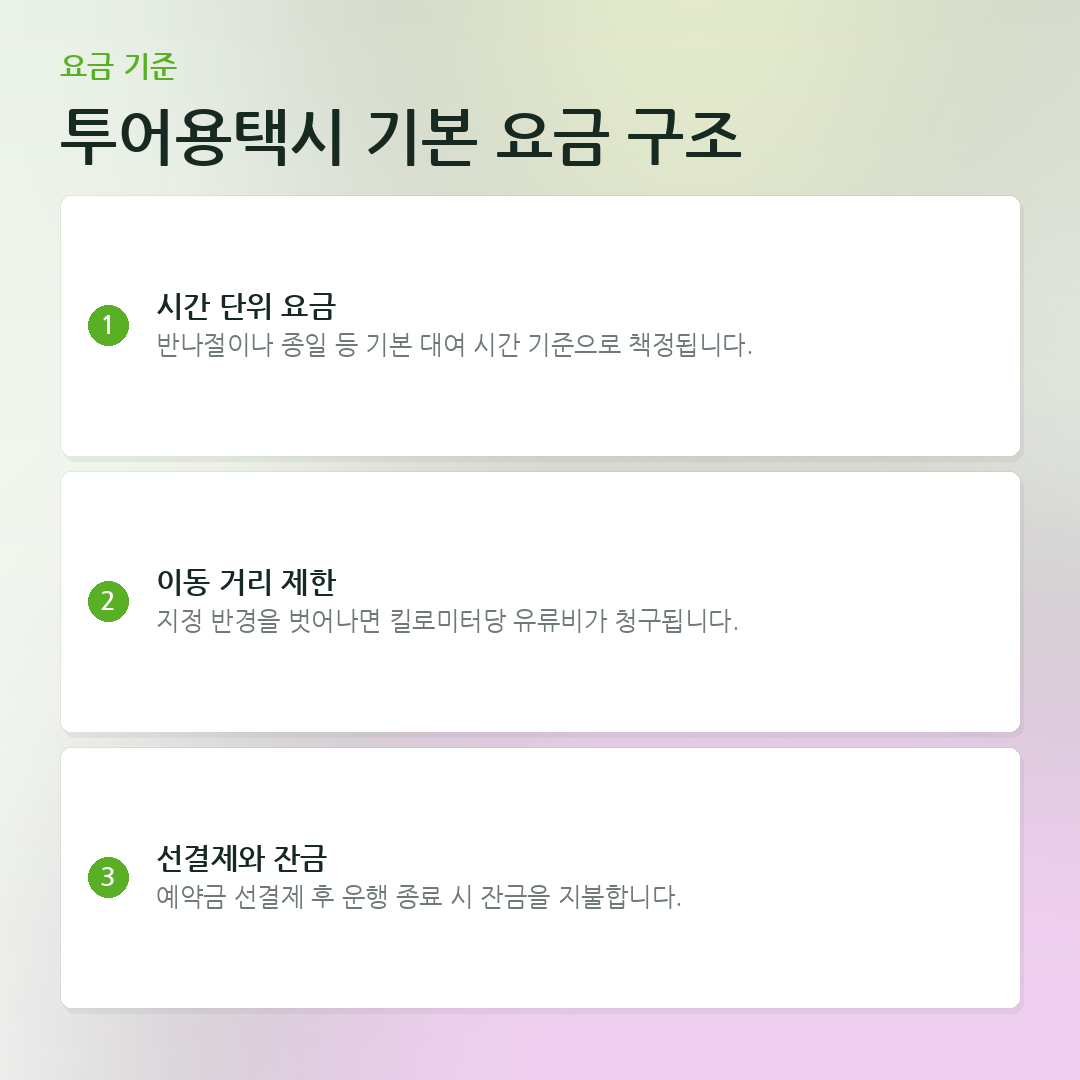 투어용택시 기본 요금 구조 요약 카드
