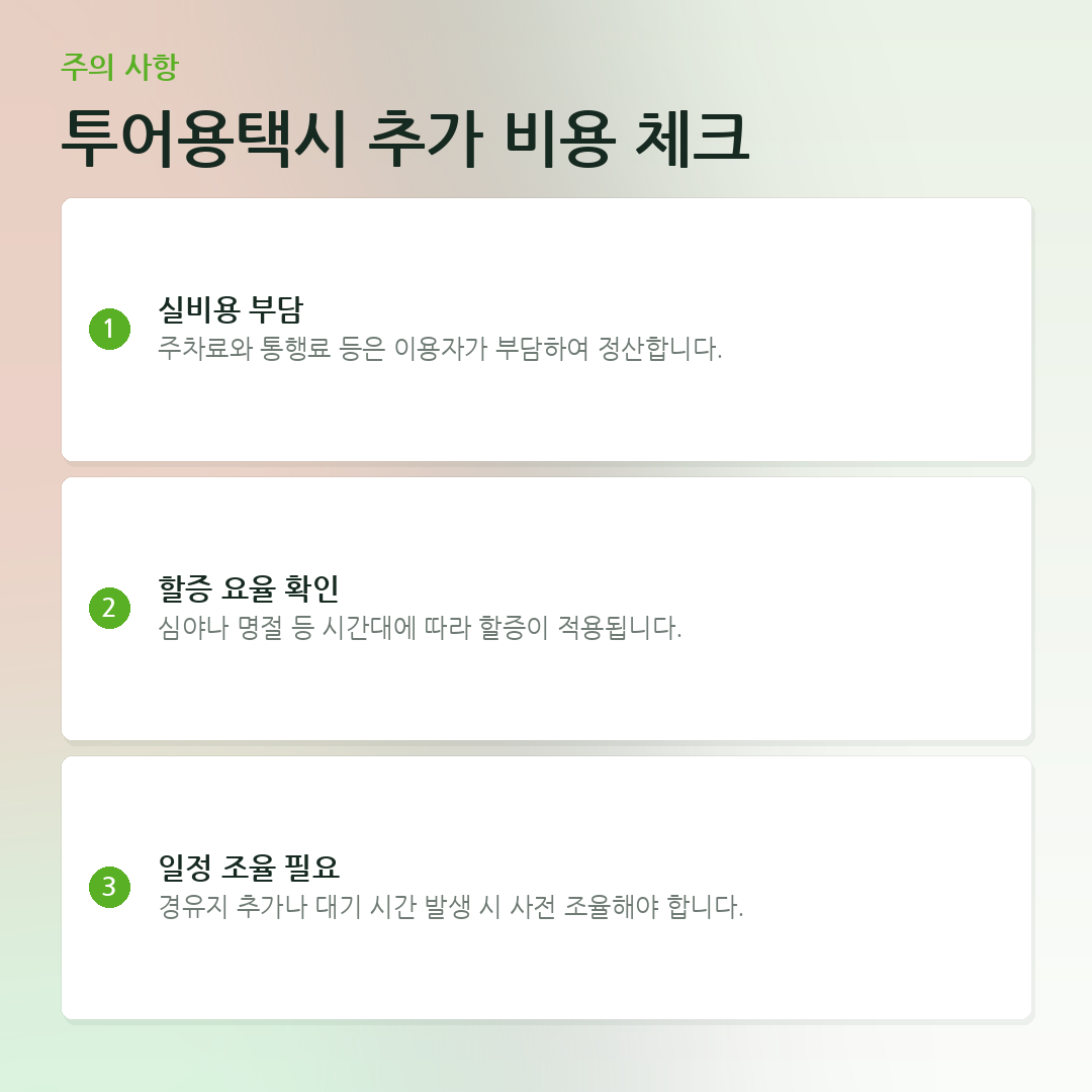 투어용택시 추가 비용 체크 요약 카드